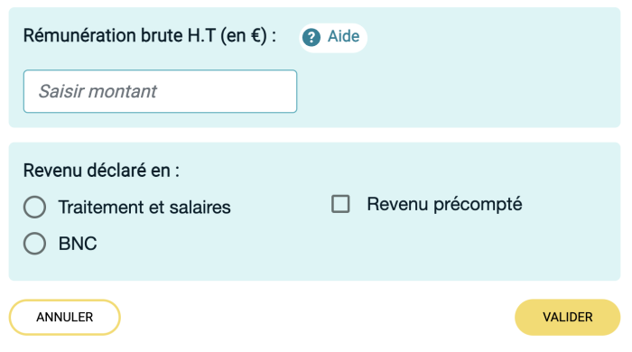 Formulaire de saisie de l'URSSAF
