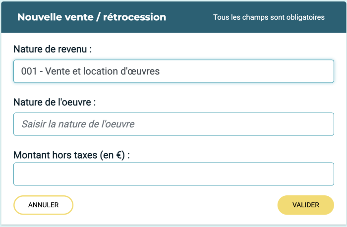 Formulaire nouvelle vente.